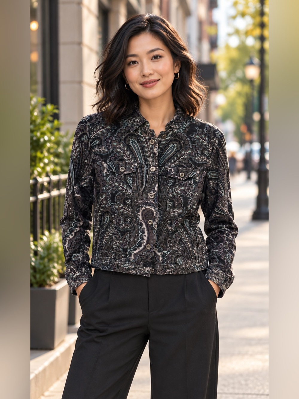 Charter Club Paisley Print Corduroy Cotton Stretch Jacket — M